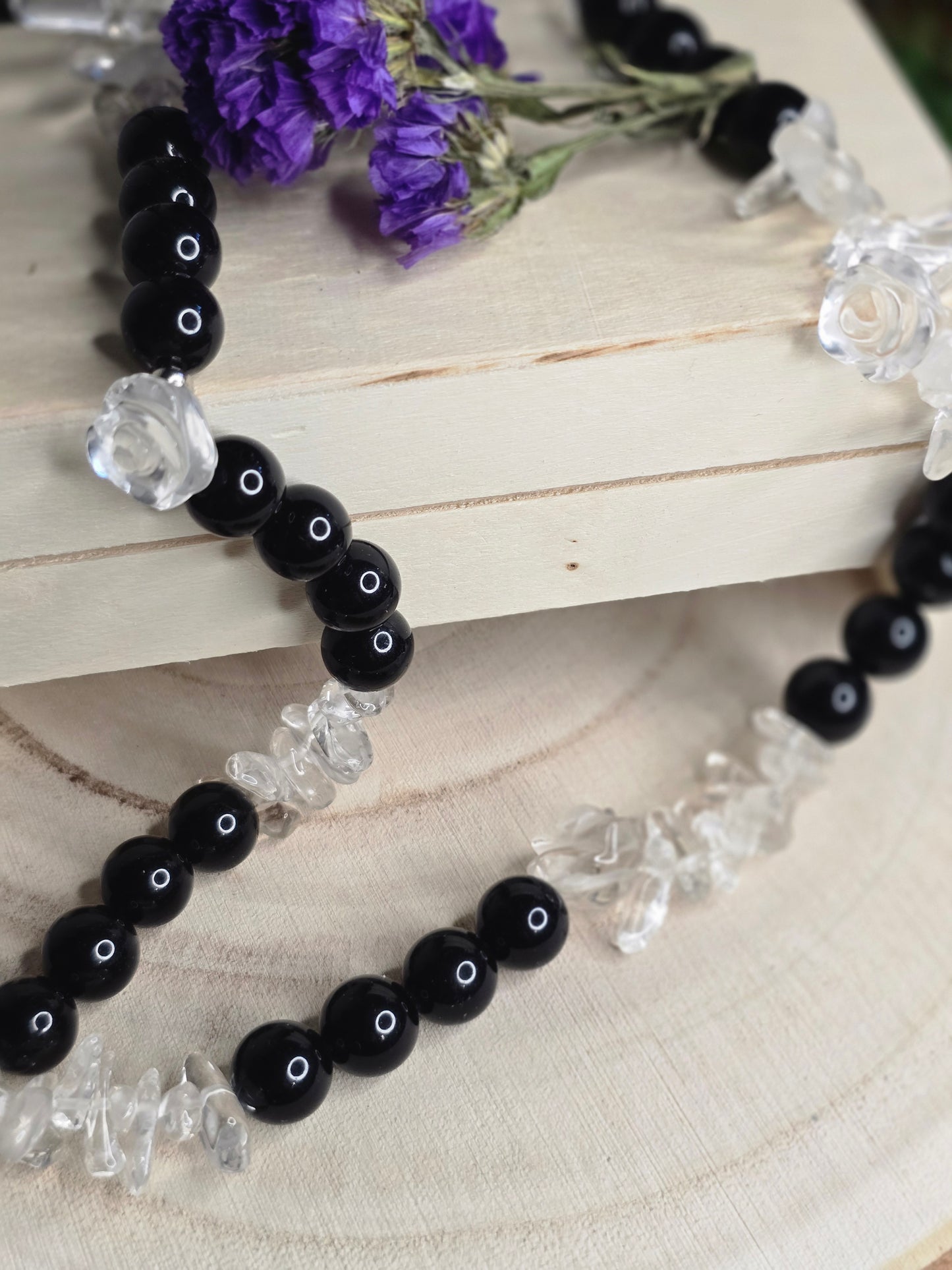 Black Obsidian & Clear Quartz Necklace