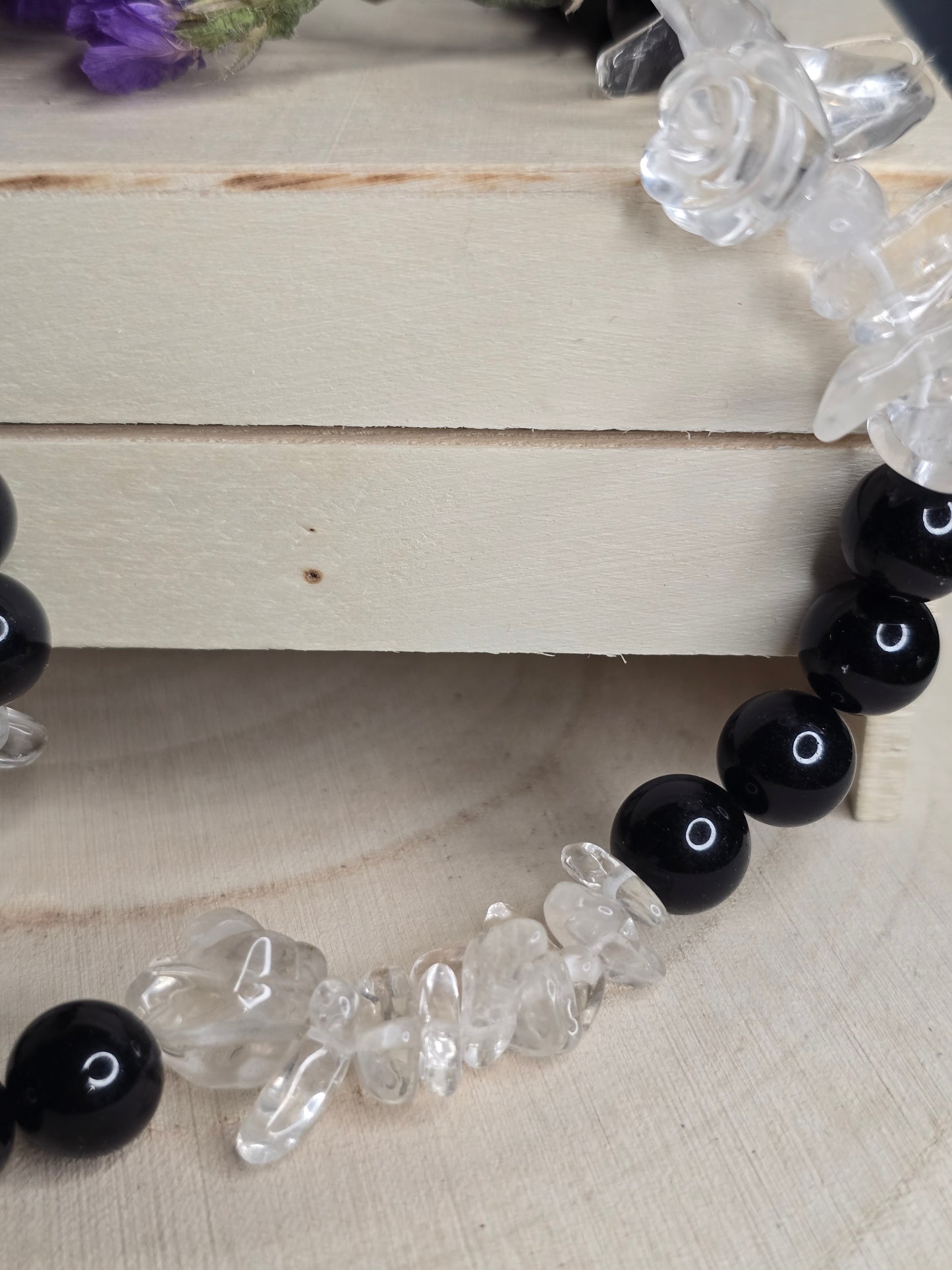 Black Obsidian & Clear Quartz Necklace